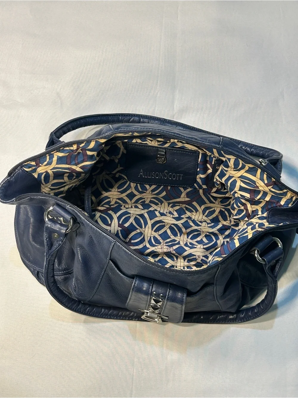 Allison Scott Navy Blue Genuine Leather Shoulder Hobo Style Studded Purse